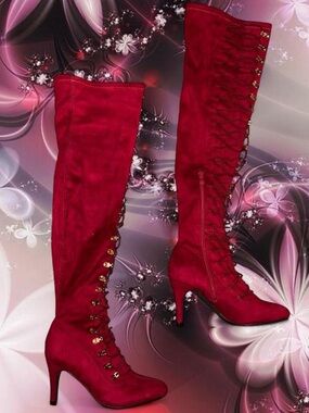 red lace up thigh high boots - journee collection, sz 5.5, standard width